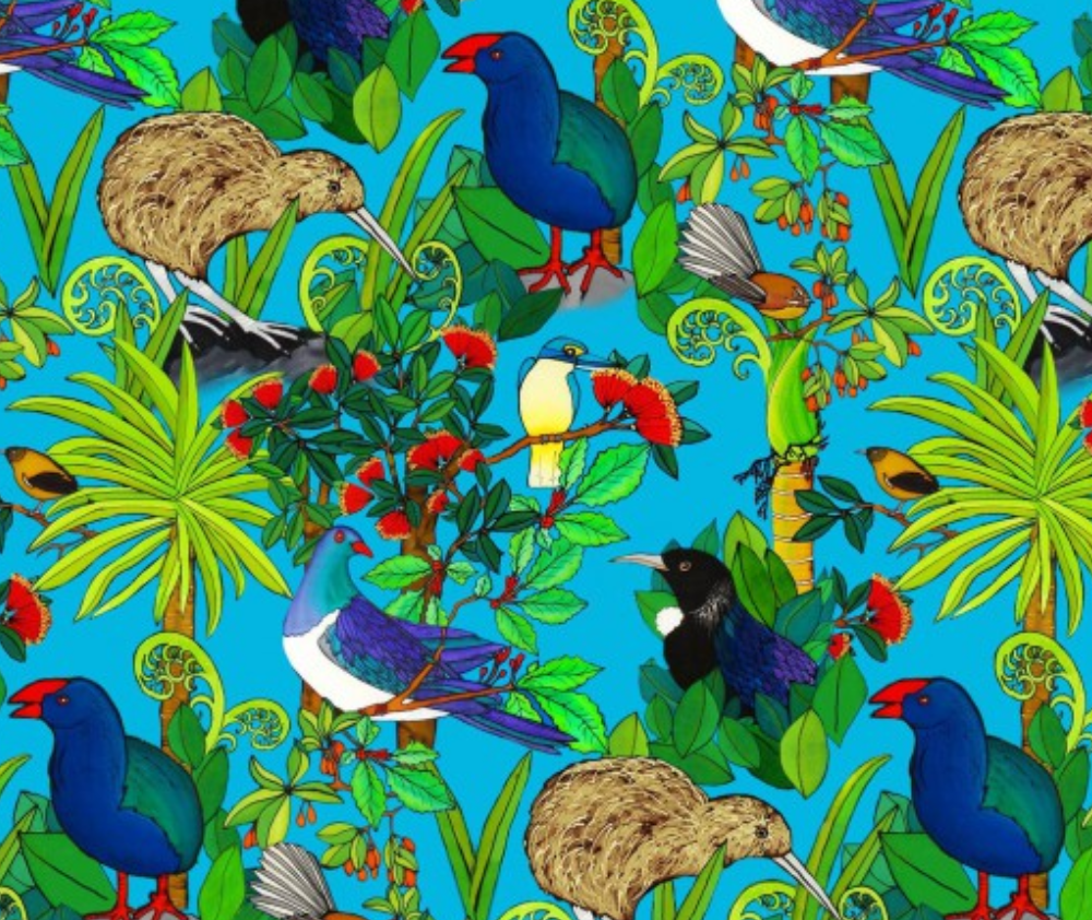 Kiwiana Flora and Fauna Blue - 0.1m