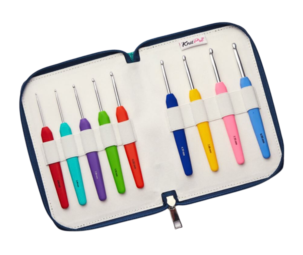 Knitpro Waves Soft Handle Aluminium Crochet Hooks Set - Blue Green