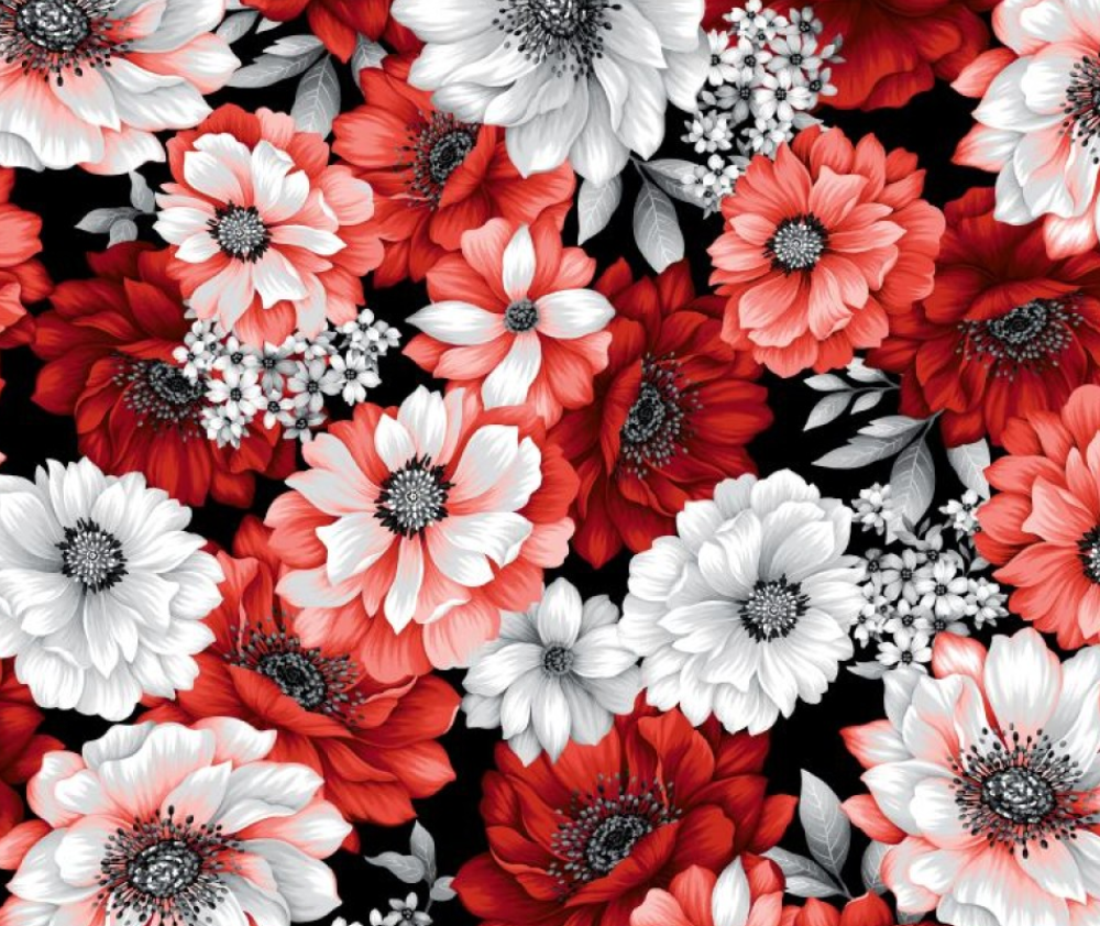 Henry Glass - Large Floral RED/WHITE - 0.1m