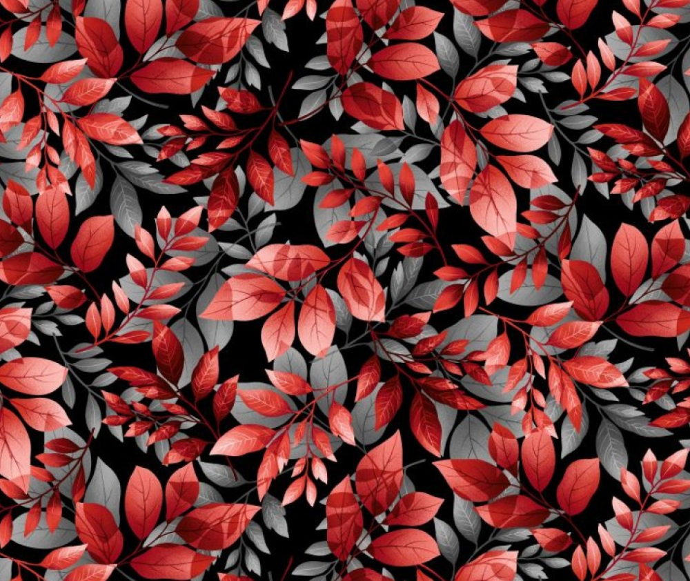 Henry Glass - Leaves Black/Red - 0.1m