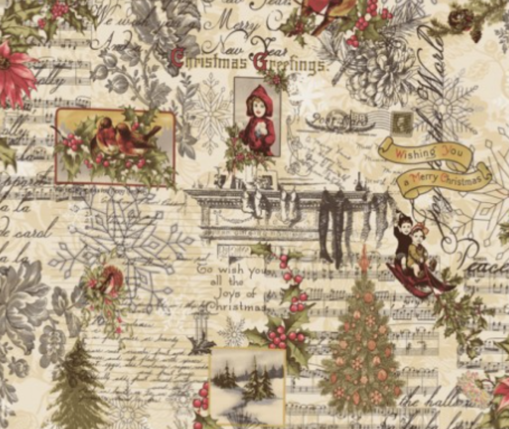 Marche De Noel Collage Multi 100% Cotton - 10cm Increments