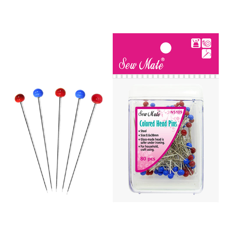 Sew Mate Colored Glass Head Pins