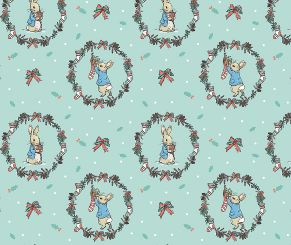 Peter Rabbit Christmas 100% Cotton Fabric - 10cm Increments