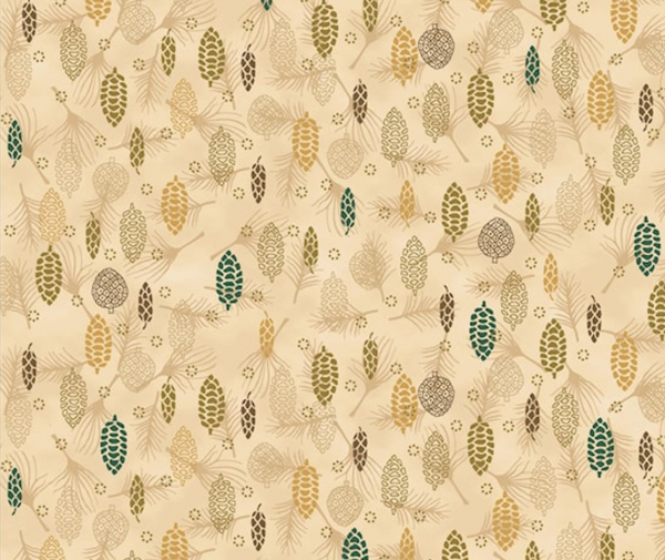 Stof Christmas - Pine Cones - Cream/Gold