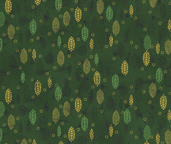 Stof Christmas - Pine Cones - Green/Gold
