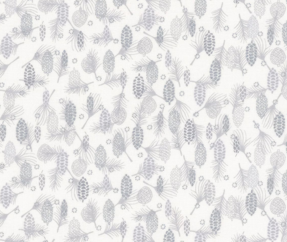 Stof Christmas - Pine Cones - White/Silver