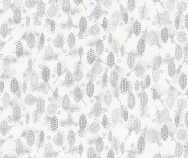 Stof Christmas - Pine Cones - White/Silver