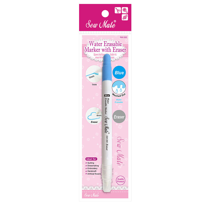 Sew Mate Water Erasable Marker Pen With Eraser - Blue
