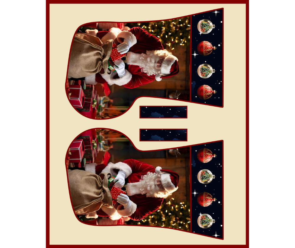 Santas Packing Stocking Panel 90cm Wide