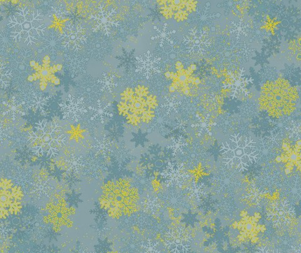 Stof Christmas - Snowflakes - Blue/Gold 0.1m