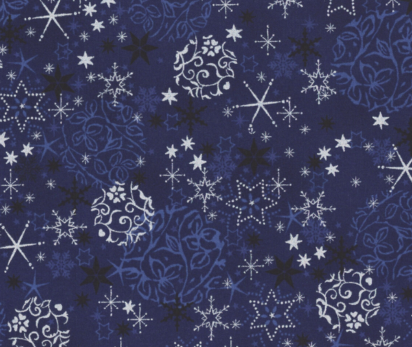 Stof Christmas - Stars and Vines - Dark Blue/Silver