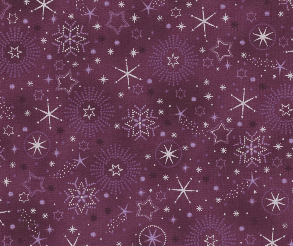 Stof Christmas - Stars - Purple/Silver
