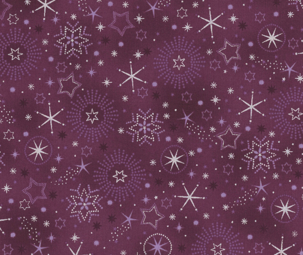 Stof Christmas - Stars - Purple/Silver