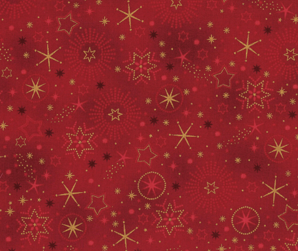 Stof Christmas - Stars - Red/Gold