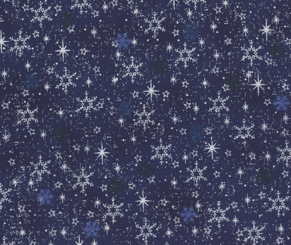 Stof Christmas - Stars and Star Flakes - Dark Blue/Silver