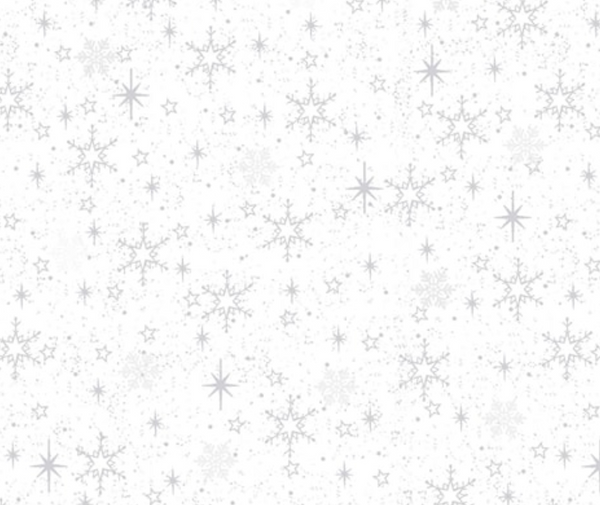 Stof Christmas - Stars and Star Flakes - White /Silver