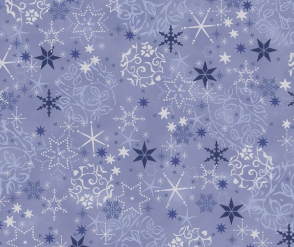 Stof Christmas - Stars and Vines - Light Blue/Silver