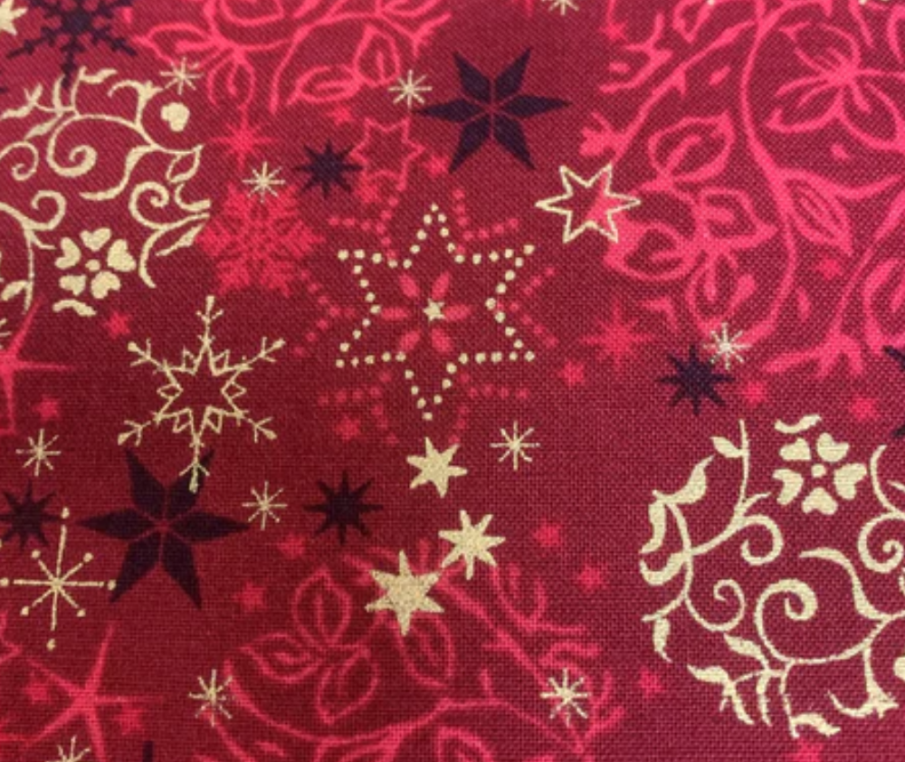 Stof Christmas - Stars and Vines - Red/Gold