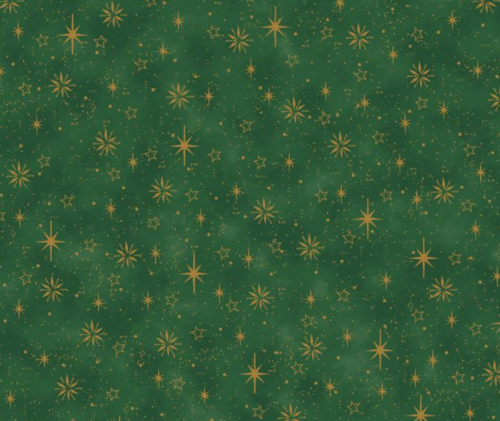 We Love Christmas Stars - Green/Gold - 100% Cotton - 10cm Increments
