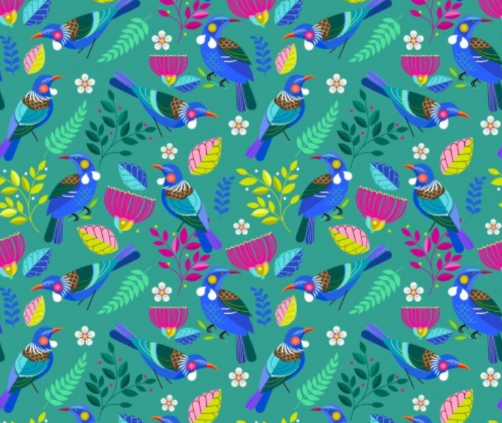 Kiwiana - Summer Garden Tui 100% Cotton Fabric - 10cm Increments
