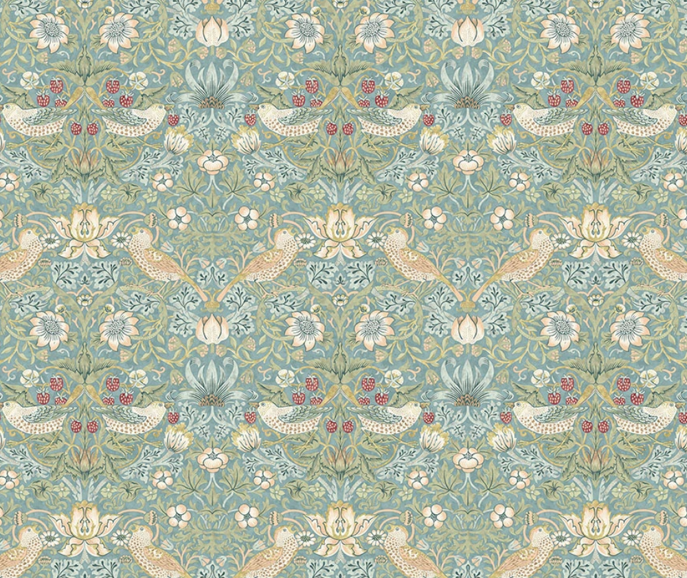 William Morris Mini Strawberry Thief AQUA - 0.1m