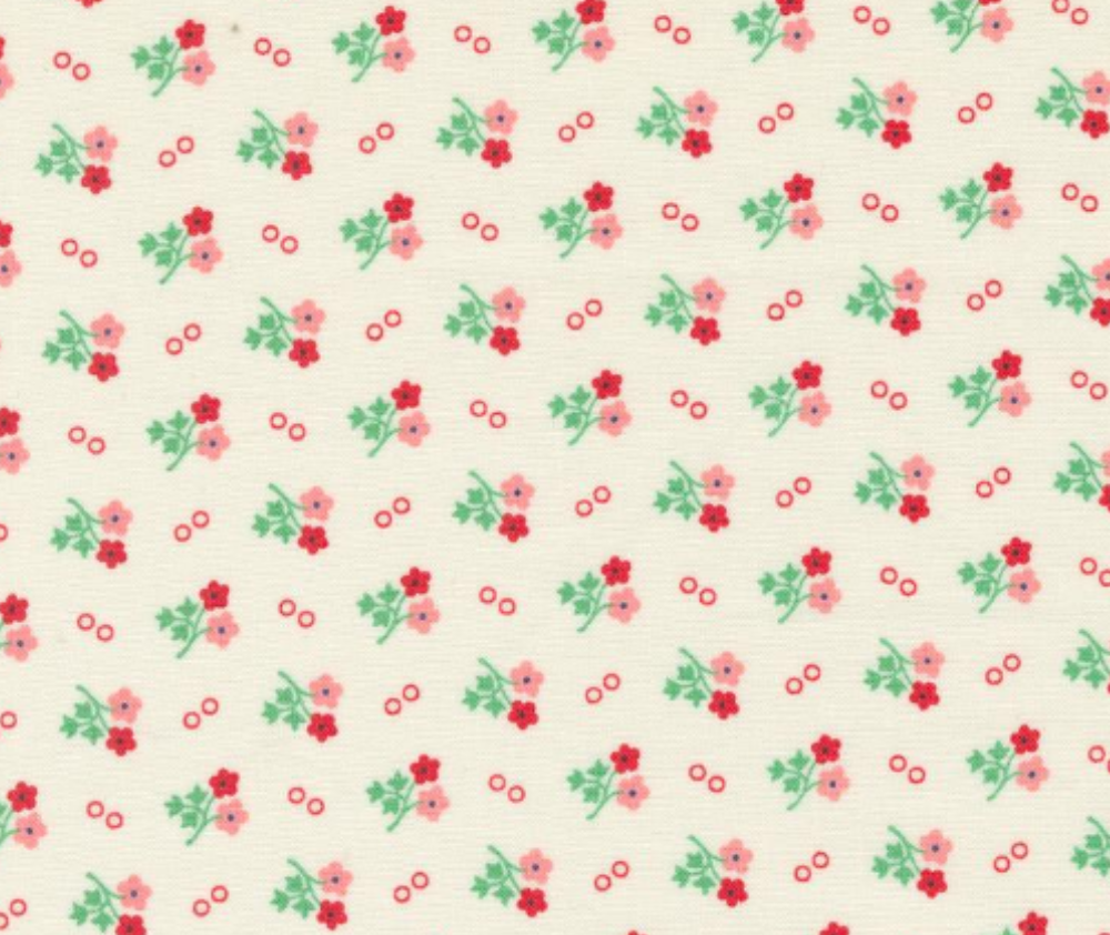 1930s Playtime Daisy Dots Cream Scarlet 100% Cotton - 10cm Increments