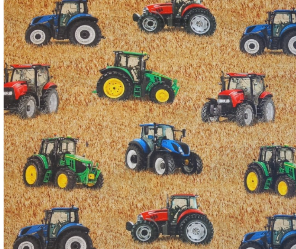 Farm Machines Tractors all over Tan 100% Cotton - 10cm Increments