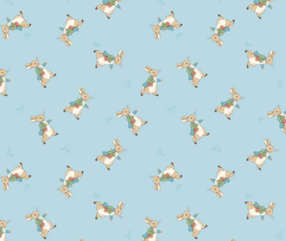 Tale of Peter Rabbit Tossed Blue 100% Cotton - 10cm Increments