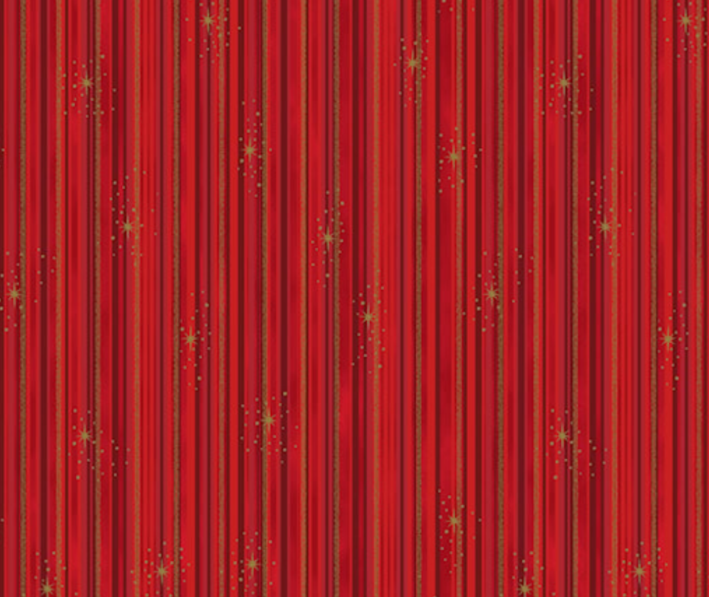 We Love Christmas - Stripes - Red/Gold - 100% Cotton - 10cm Increments