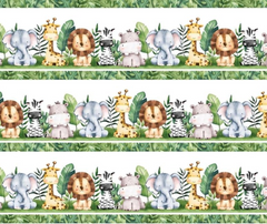 Wee Safari Border Stripe White 100% Cotton - 10cm Increments