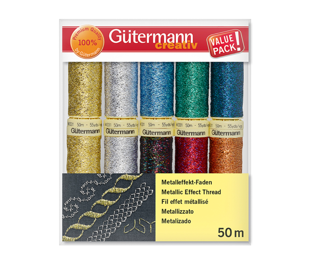 Gütermann Set di fili per cucire Gtermann, 8 spoline + righello universale Gütermann Set di fili per cucire Gtermann, 8 spoline + righello universale