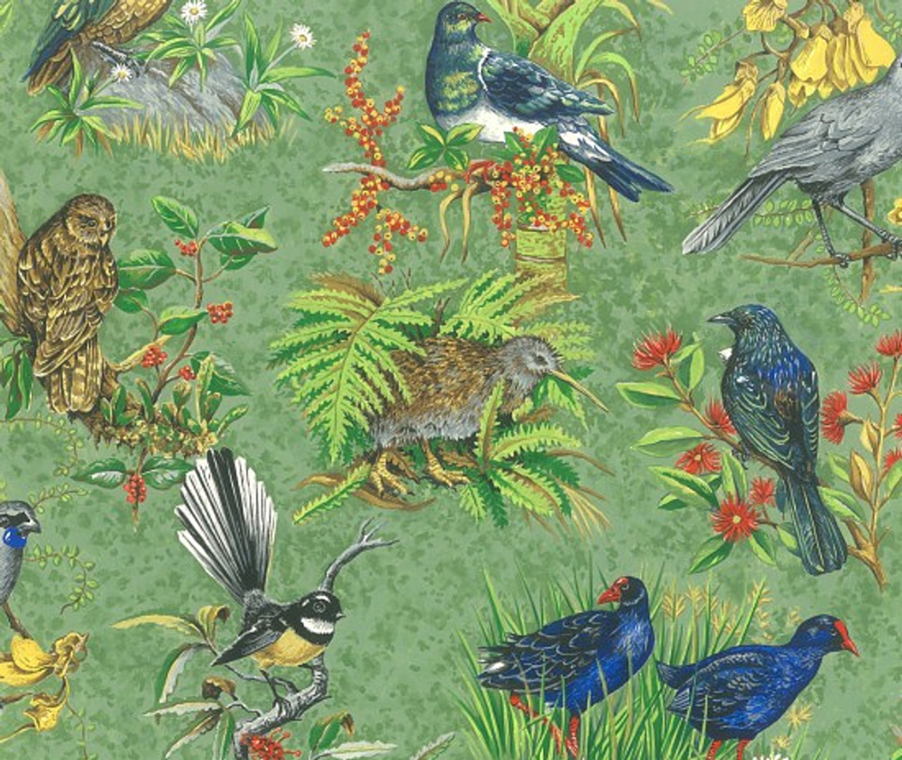 kiwiana Chatter Birds 100% Cotton Fabric - 10cm Increments