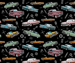 Classic Cars - 100% Cotton Fabric - 10cm Increments