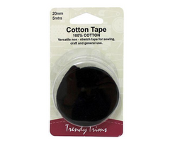 Cotton Tape 20mm x 5m Black by Hemline