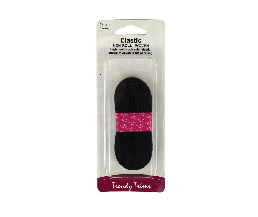Elastic 12mm x 2m Woven Black - Hemline