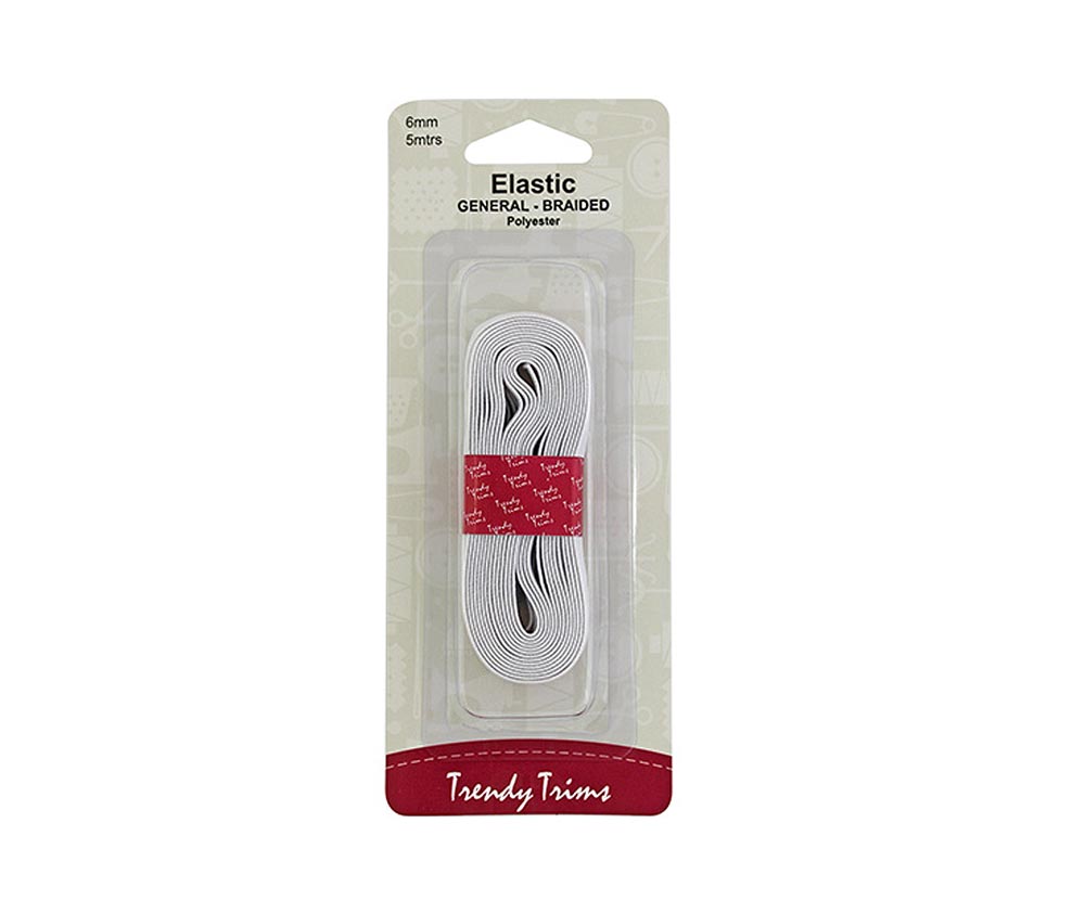 Hemline Elastic Braid White - 6mm x 5m