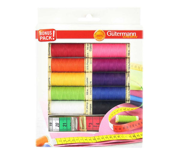 Gutermann Sew-all Thread  Set 10 Reel with Tape Measure