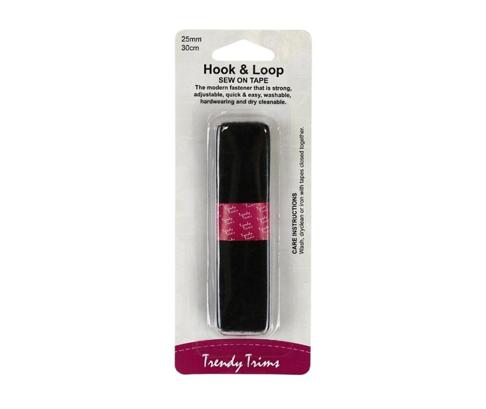 Hook and Loop Sew-On 25mm x 30cm Black