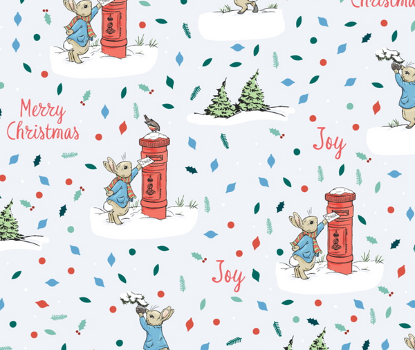 Peter Rabbit Christmas 100% Cotton Fabric - 10cm Increments