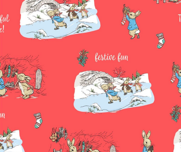 Peter Rabbit Christmas 100% Cotton Fabric - 10cm Increments