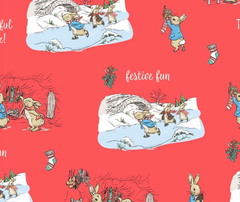 Peter Rabbit Christmas 100% Cotton Fabric - 10cm Increments