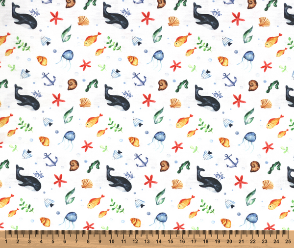 Whale of a Time 100% Cotton Fabric - 10cm Increments